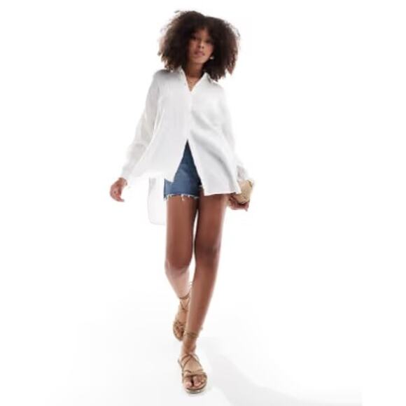 Topshop Longline Oversized Cheesecloth Shirt - White - Size 6 - NWT - Picture 6 of 8